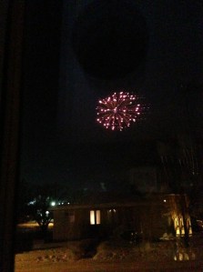 fireworks through the window...
