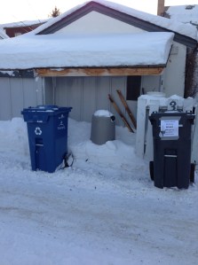 garbage and recycling bins out while still light Thursday, February 21, 2013...