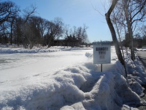 thin ice, although there is still plenty of snow...