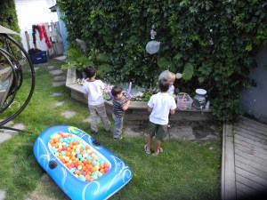 fun blowing bubbles and jumping in the boat ball pit...