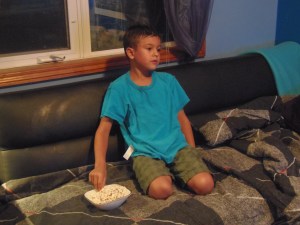 enjoying popcorn before bed...