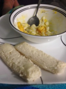 dinner, eggs and crust=less bread fingers...
