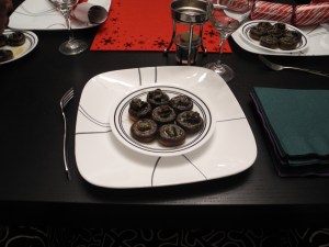 escargot in mushroom caps...
