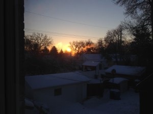 popping up over the houses...