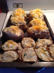 twice stuffed potatoes, ready for the oven...