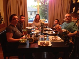celebratory dinner, steak and lobster with a "dad" salad...